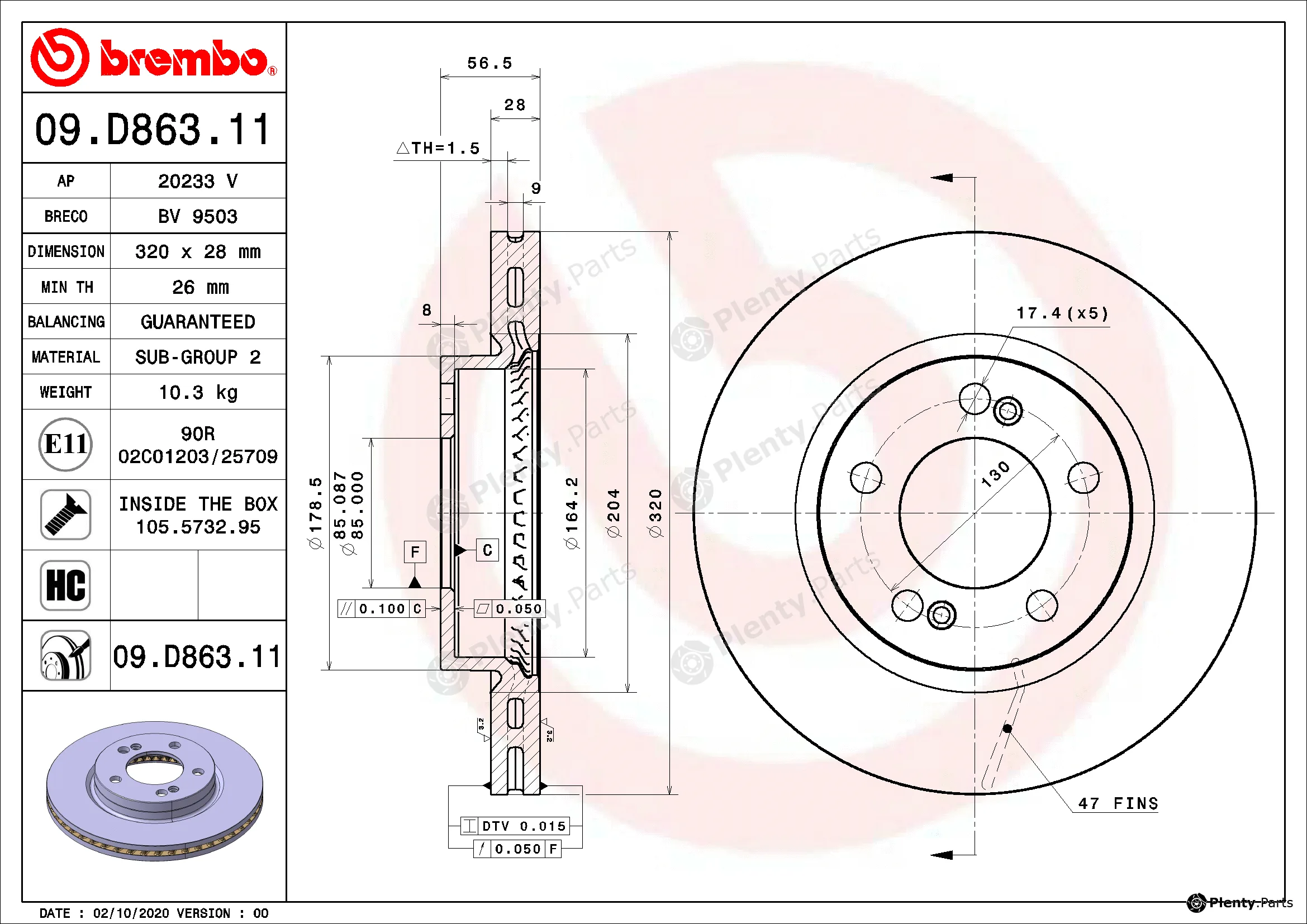 Brembo 09.D863.11 — Brake Disc PRIME LINE - UV Coated
