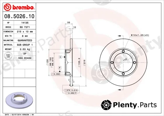 Brembo 08.5026.10 — Brake Disc PRIME LINE