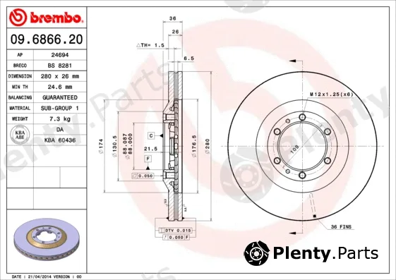 Brembo 09.6866.20 — Brake Disc PRIME LINE