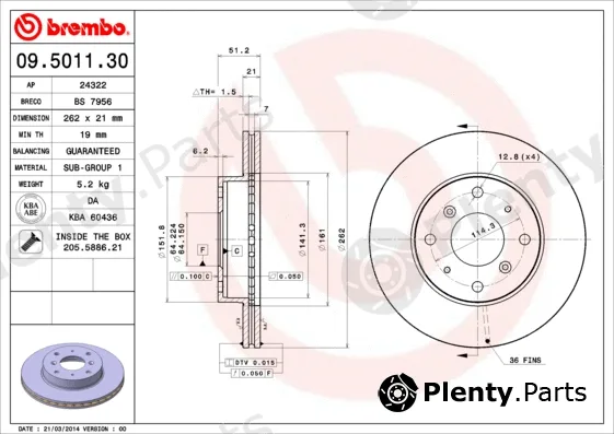 Brembo 09.5011.30 — Brake Disc PRIME LINE