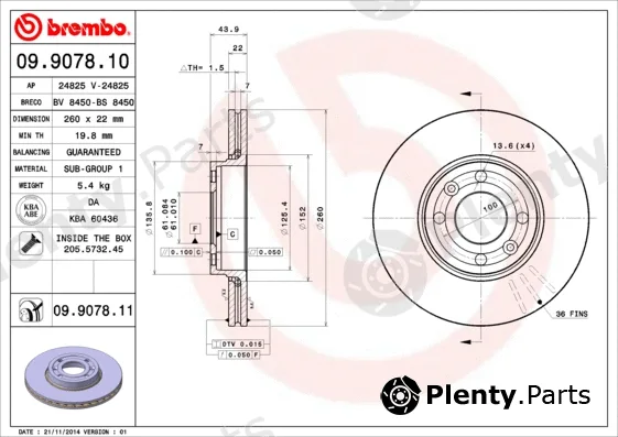 Brembo 09.9078.10 — Brake Disc PRIME LINE