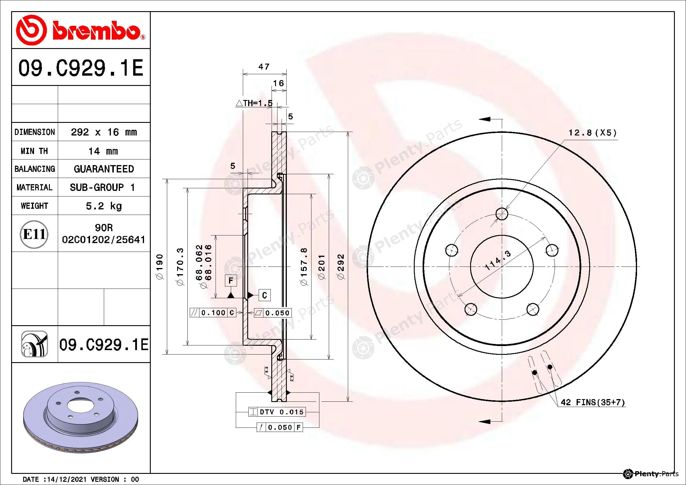 Brembo 09.C929.1E — Brake Disc BEYOND LINE - EV