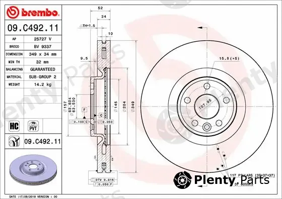 Brembo 09.C492.11 — Brake Disc PRIME LINE - UV Coated