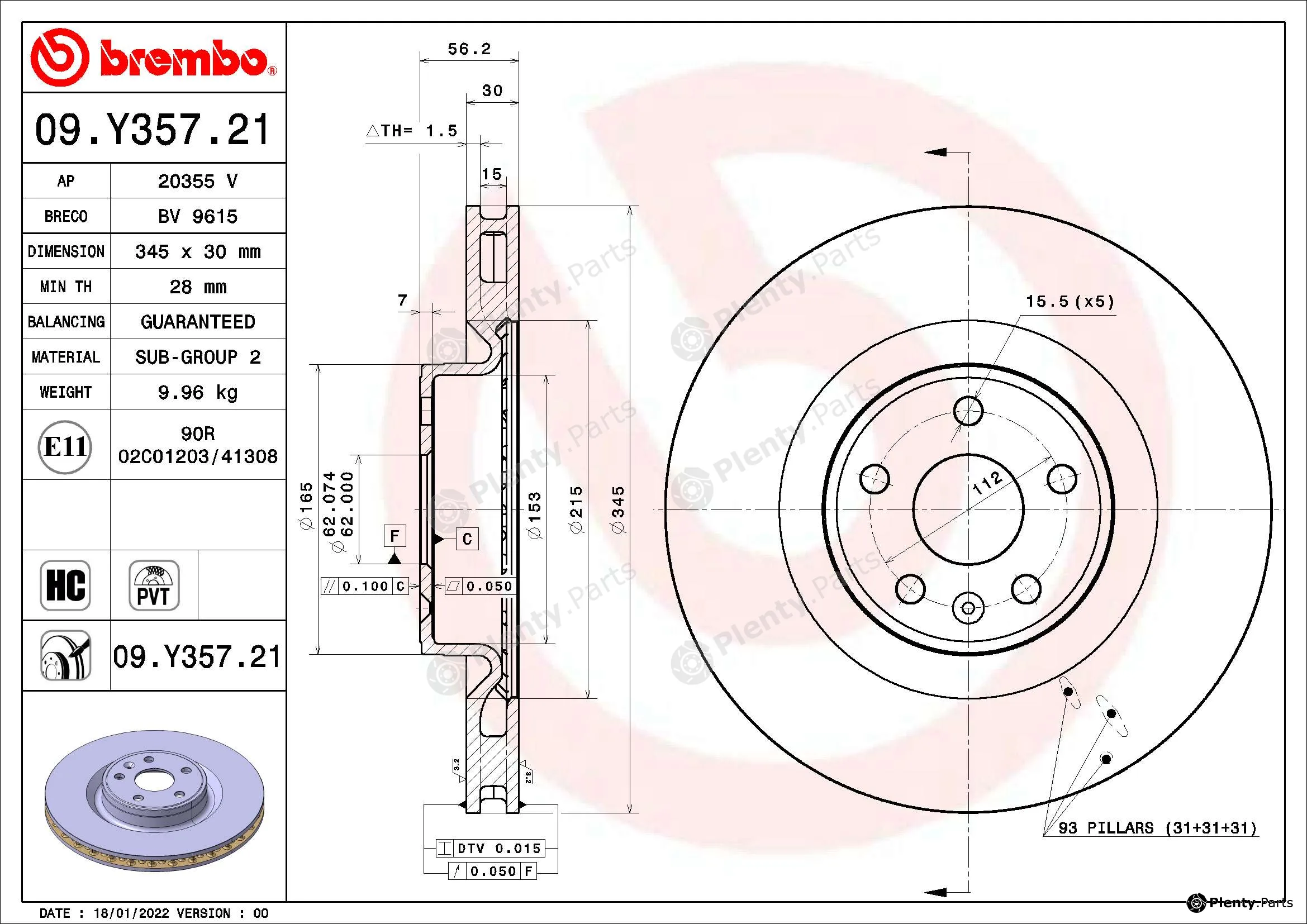 Brembo 09.Y357.21 — Brake Disc PRIME LINE - UV Coated
