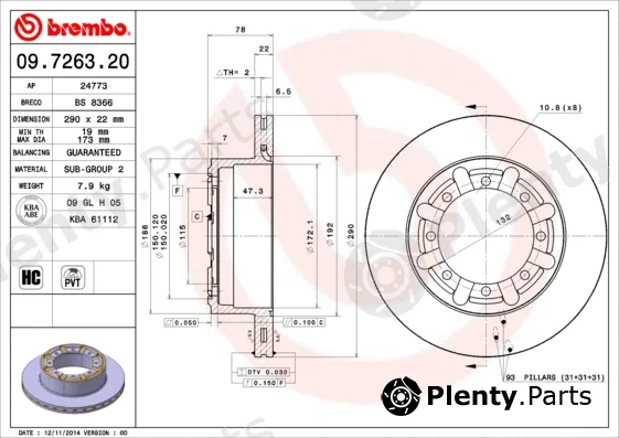 Brembo 09.7263.20 — Brake Disc PRIME LINE