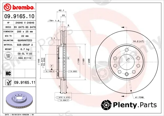 Brembo 09.9165.10 — Brake Disc PRIME LINE
