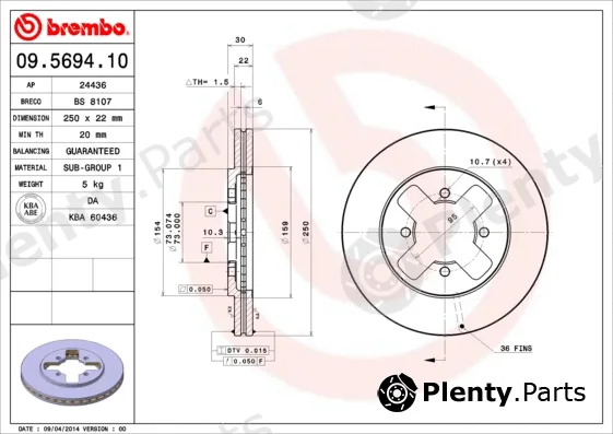 Brembo 09.5694.10 — Brake Disc PRIME LINE