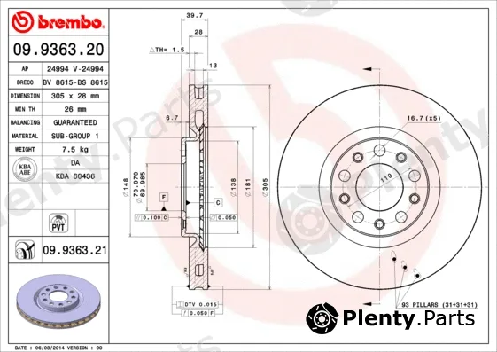 Brembo 09.9363.21 — Brake Disc PRIME LINE - UV Coated