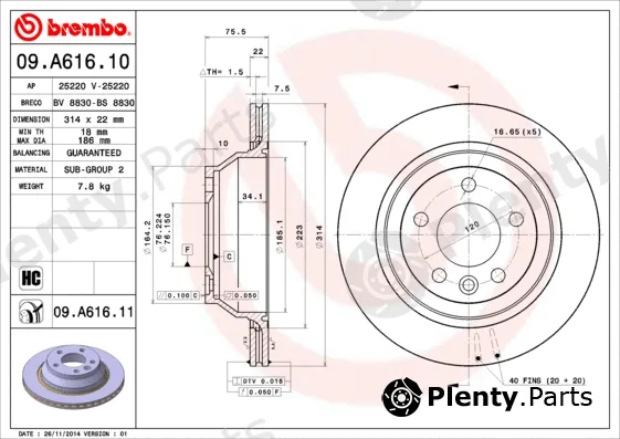Brembo 09.A616.10 — Brake Disc PRIME LINE