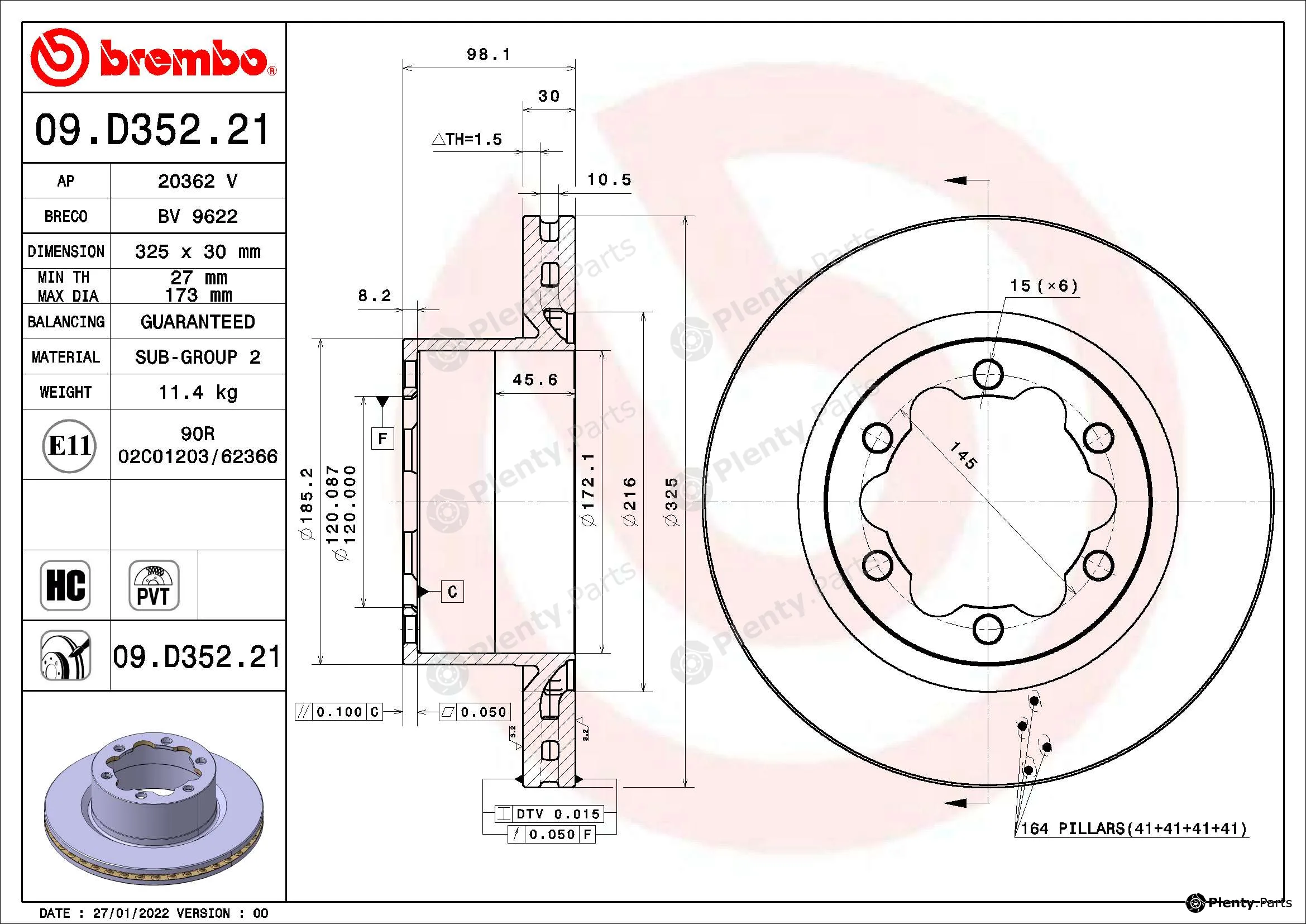 Brembo 09.D352.21 — Brake Disc PRIME LINE - UV Coated