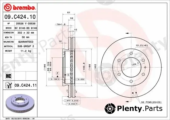 Brembo 09.C424.11 — Brake Disc PRIME LINE - UV Coated
