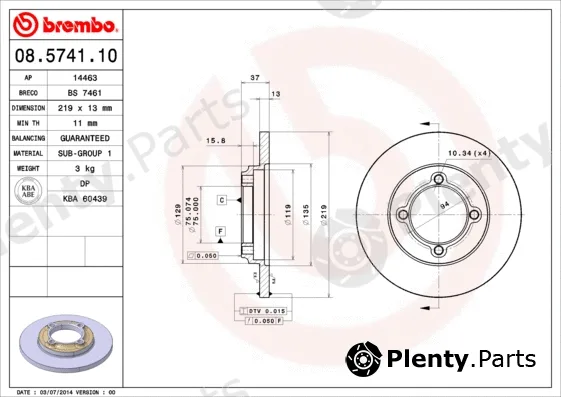 Brembo 08.5741.10 — Brake Disc PRIME LINE