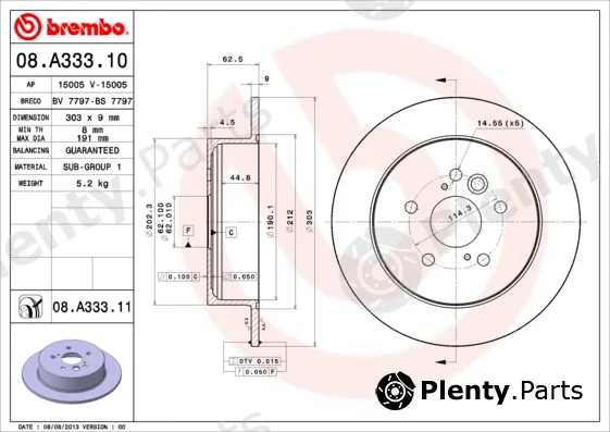 Brembo 08.A333.10 — Brake Disc PRIME LINE