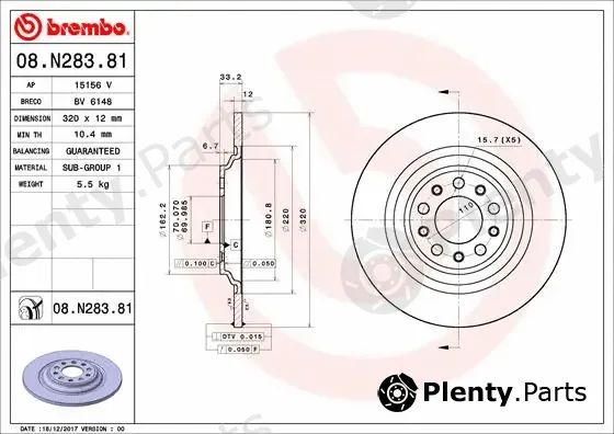 Brembo 08.N283.81 — Brake Disc PRIME LINE - UV Coated