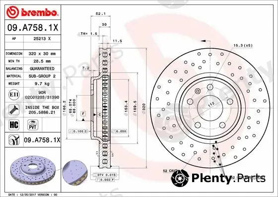 Brembo 09.A758.1X — Brake Disc XTRA LINE - Xtra