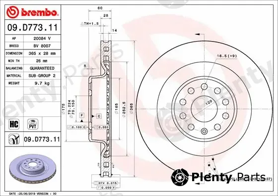 Brembo 09.D773.11 — Brake Disc PRIME LINE - UV Coated