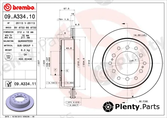 Brembo 09.A334.10 — Brake Disc PRIME LINE