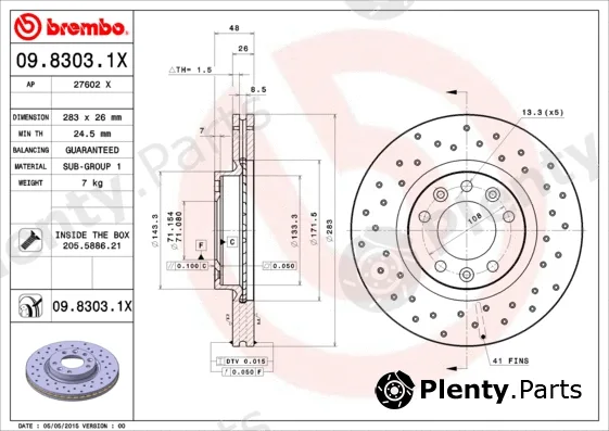 Brembo 09.8303.1X — Brake Disc XTRA LINE - Xtra