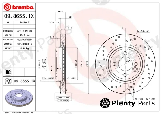 Brembo 09.8655.1X — Brake Disc XTRA LINE - Xtra