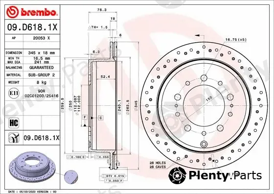 Brembo 09.D618.1X — Brake Disc XTRA LINE - Xtra