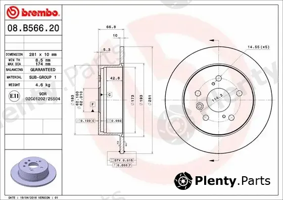 Brembo 08.B566.21 — Brake Disc PRIME LINE - UV Coated