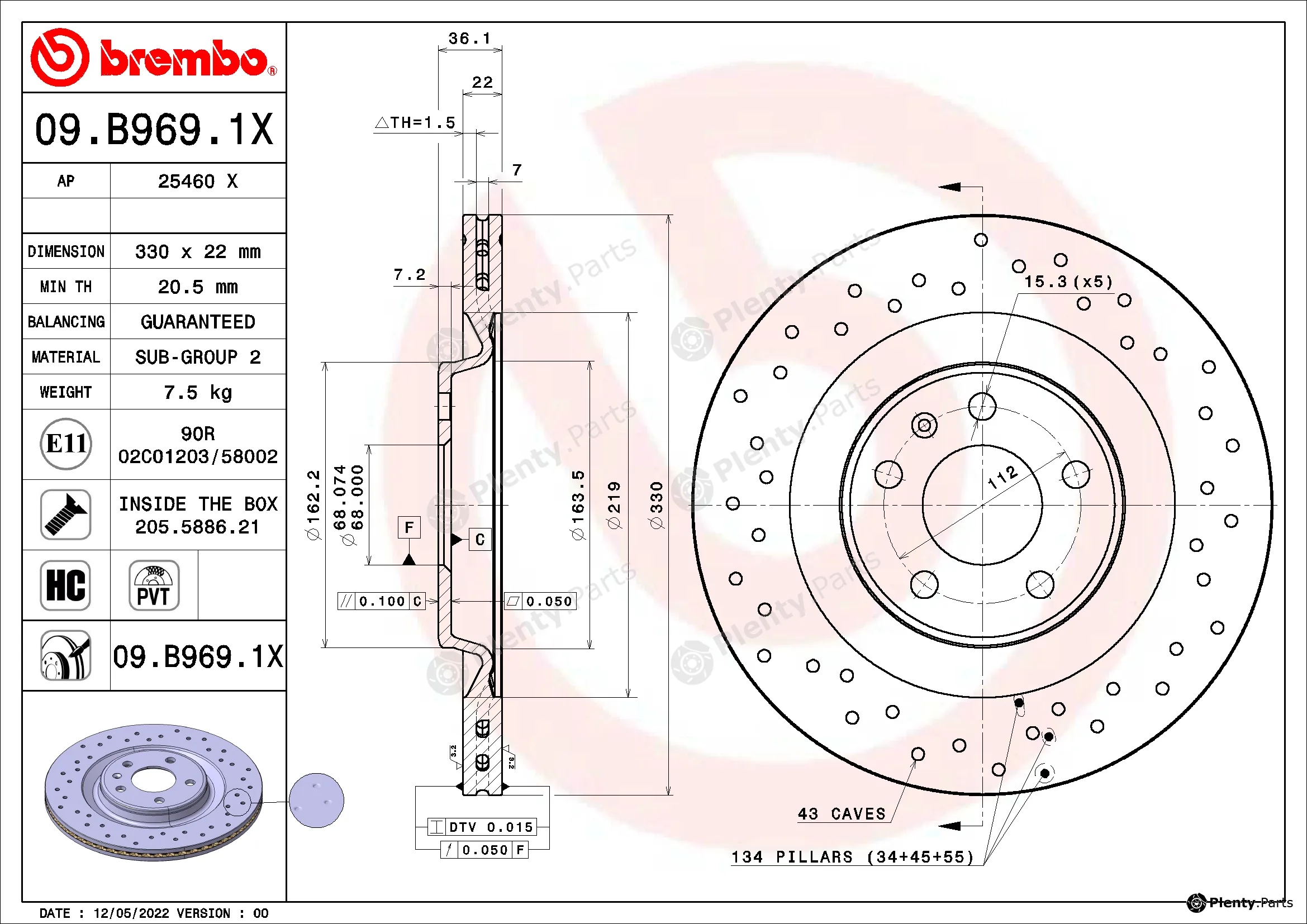 Brembo 09.B969.1X — Brake Disc XTRA LINE - Xtra