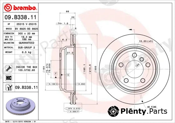 Brembo 09.B338.11 — Brake Disc PRIME LINE - UV Coated