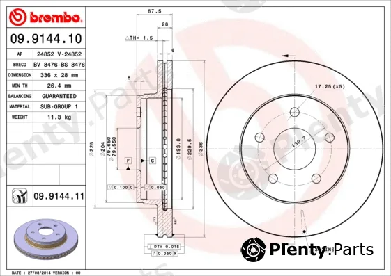 Brembo 09.9144.10 — Brake Disc PRIME LINE
