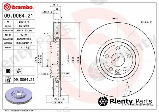 Brembo 09.D064.21 — Brake Disc PRIME LINE - UV Coated