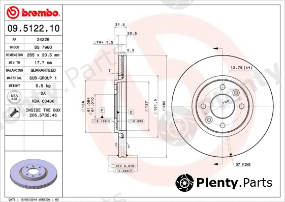 Brembo 09.5122.10 — Brake Disc PRIME LINE