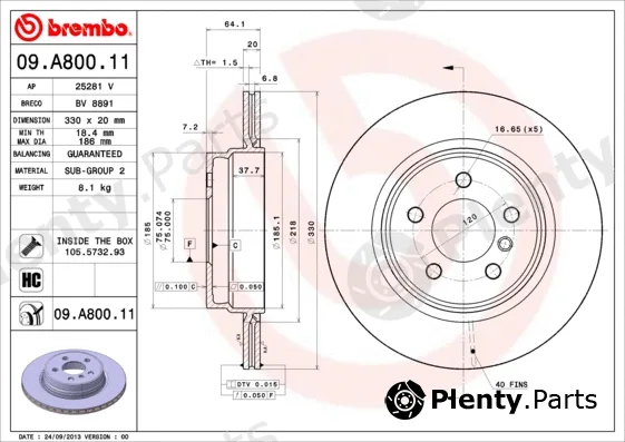 Brembo 09.A800.11 — Brake Disc PRIME LINE - UV Coated