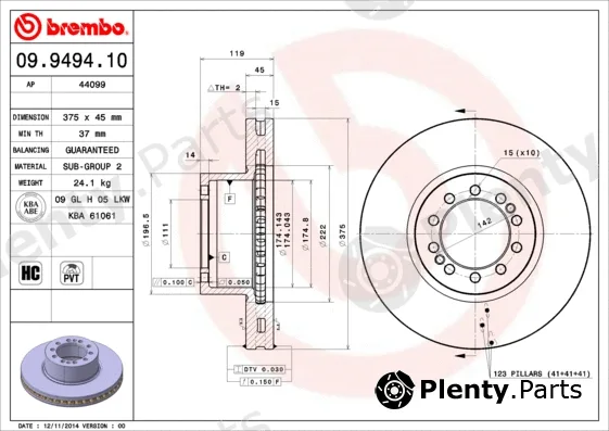 Brembo 09.9494.10 — Brake Disc PRIME LINE