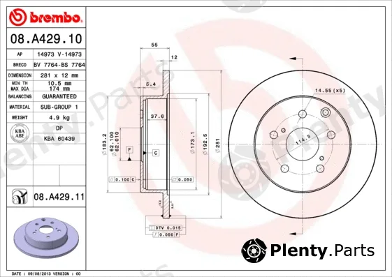 Brembo 08.A429.10 — Brake Disc PRIME LINE