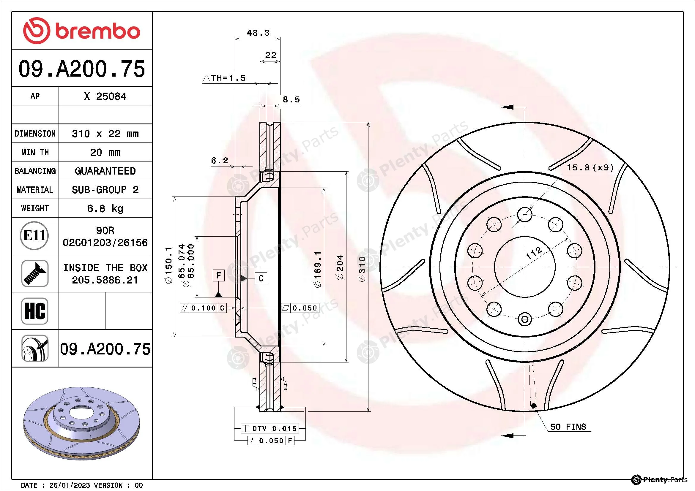 Brembo 09.A200.75 — Brake Disc XTRA LINE - Max