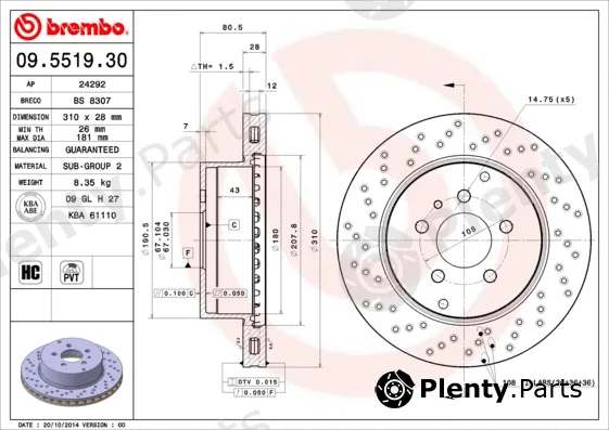Brembo 09.5519.30 — Brake Disc PRIME LINE