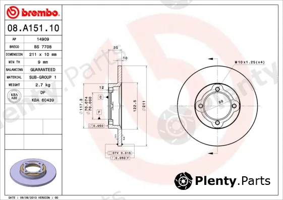 Brembo 08.A151.10 — Brake Disc PRIME LINE