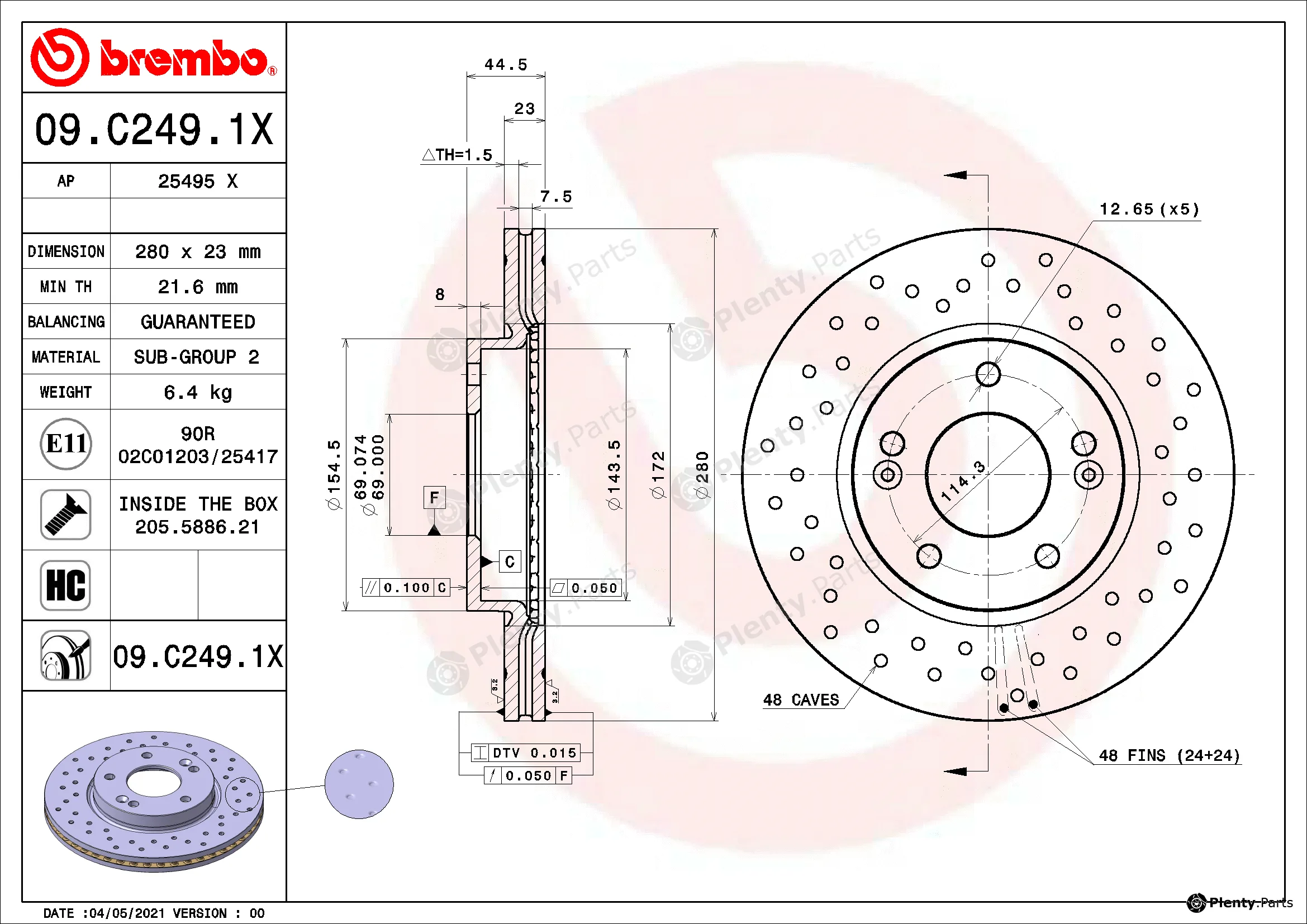 Brembo 09.C249.1X — Brake Disc XTRA LINE - Xtra