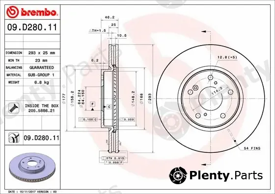 Brembo 09.D280.11 — Brake Disc PRIME LINE - UV Coated