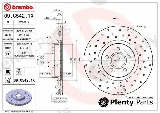 Brembo 09.C542.1X — Brake Disc XTRA LINE - Xtra