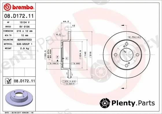 Brembo 08.D172.11 — Brake Disc PRIME LINE - UV Coated