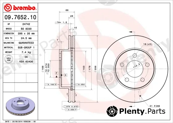Brembo 09.7652.10 — Brake Disc PRIME LINE