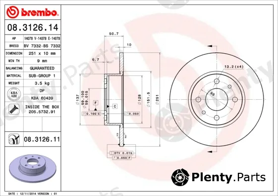Brembo 08.3126.11 — Brake Disc PRIME LINE - UV Coated
