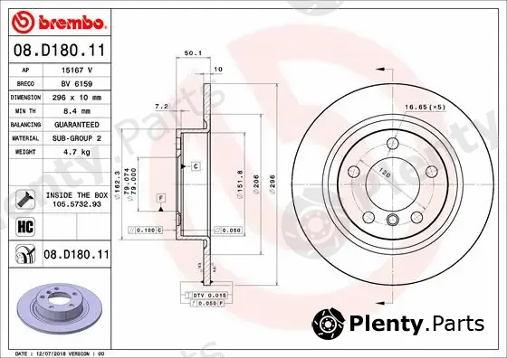 Brembo 08.D180.11 — Brake Disc PRIME LINE - UV Coated