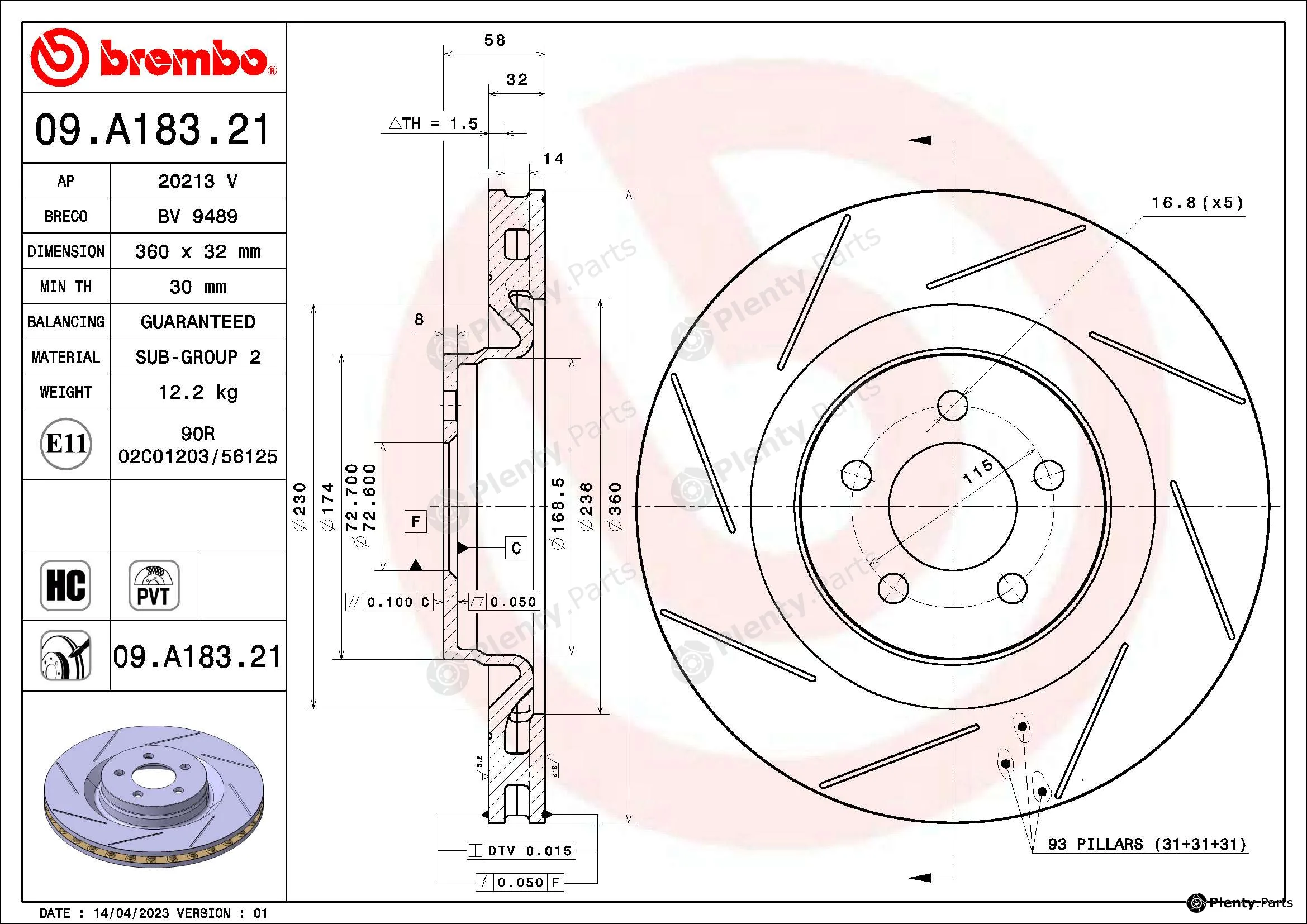 Brembo 09.A183.21 — Brake Disc PRIME LINE - UV Coated