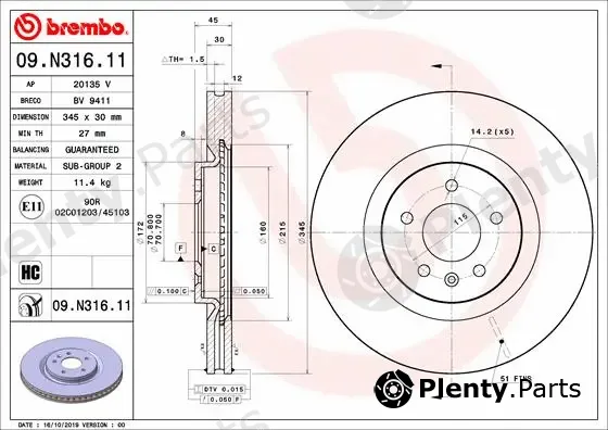 Brembo 09.N316.11 — Brake Disc PRIME LINE - UV Coated