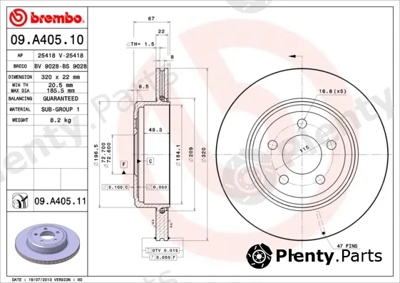 Brembo 09.A405.10 — Brake Disc PRIME LINE