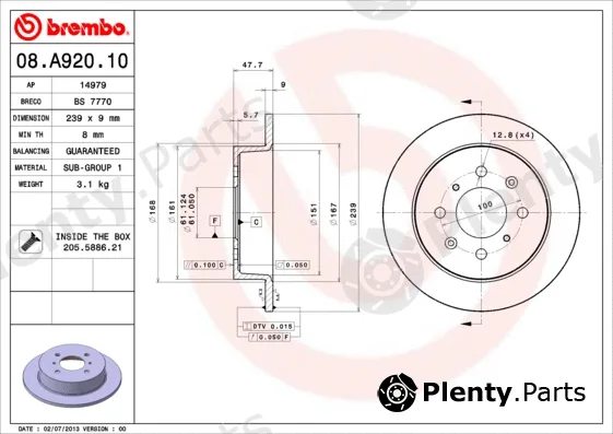 Brembo 08.A920.10 — Brake Disc PRIME LINE