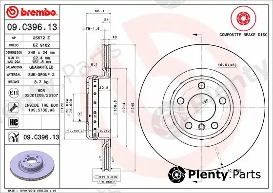 Brembo 09.C396.13 — Brake Disc PRIME LINE - Composite