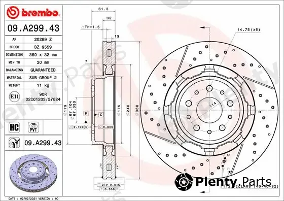 Brembo 09.A299.43 — Brake Disc PRIME LINE - Dual Cast