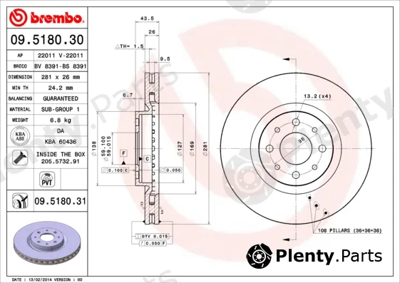 Brembo 09.5180.30 — Brake Disc PRIME LINE